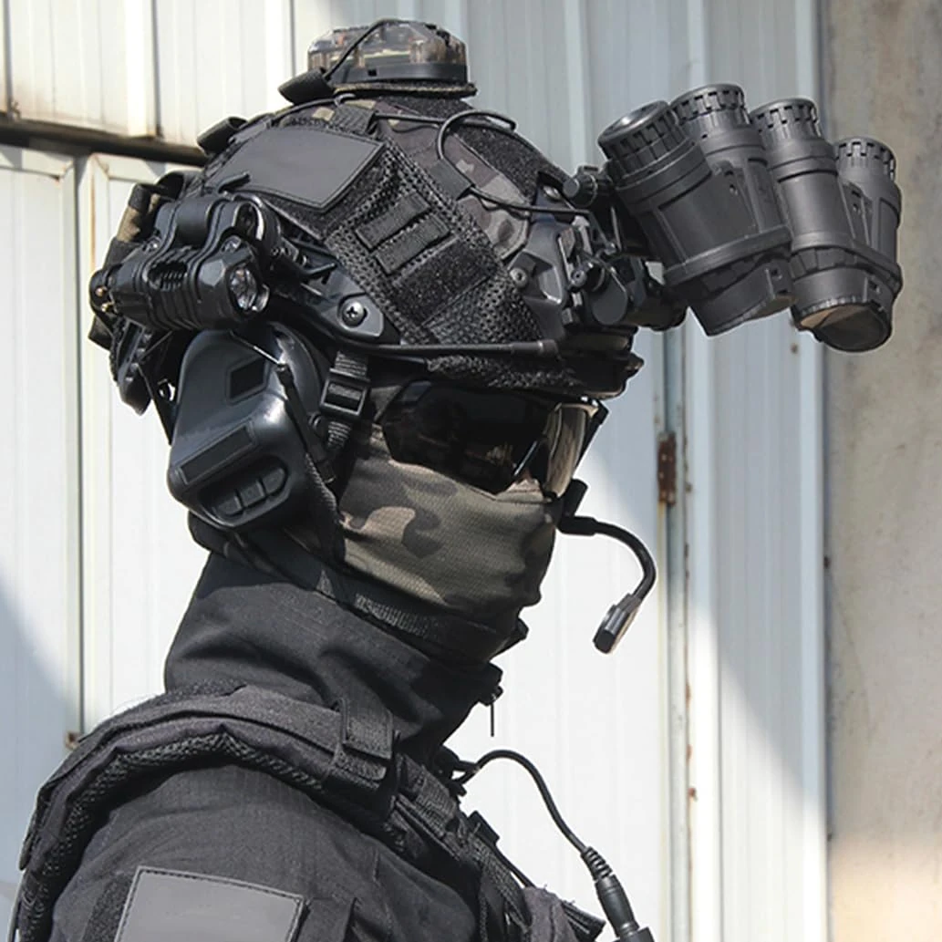 Paintball Airsoft Fast Tactical Helmet Set,with Noise Cancelling Headset,Telescope Model,Visor,Goggles,Signal Flashing Light,NVG Mount,Battery Pouch (Black)