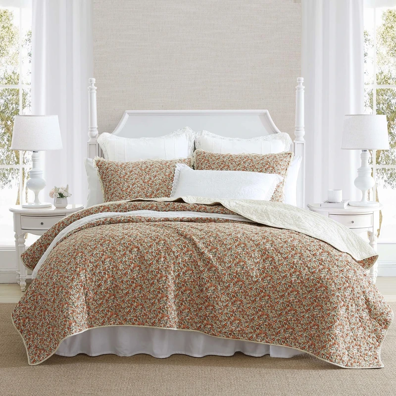Laura Ashley Lightweight Cotton Duvet Cover Set with Matching Pillowcases, Vintage Floral Inspired Home Decor with Plain Reverse, Burnt Orange, King