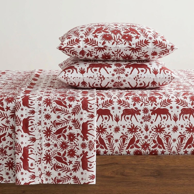 Eddie Bauer - Queen Sheets, Cotton Flannel Bedding Set, Brushed for Extra Softness, Cozy Home Decor (Arcadia Red, Queen)