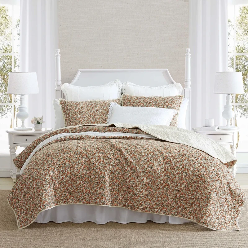 Laura Ashley Lightweight Cotton Bedding with Matching Sham(s), Vintage Floral Inspired Home Decor with Solid Reverse, Burnt Orange, Twin