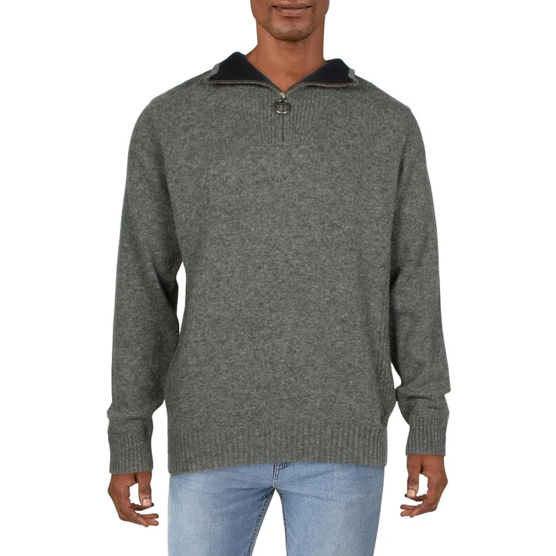 Barbour Nelson Essential Half Zip Sweater - Grey Wool Jumper