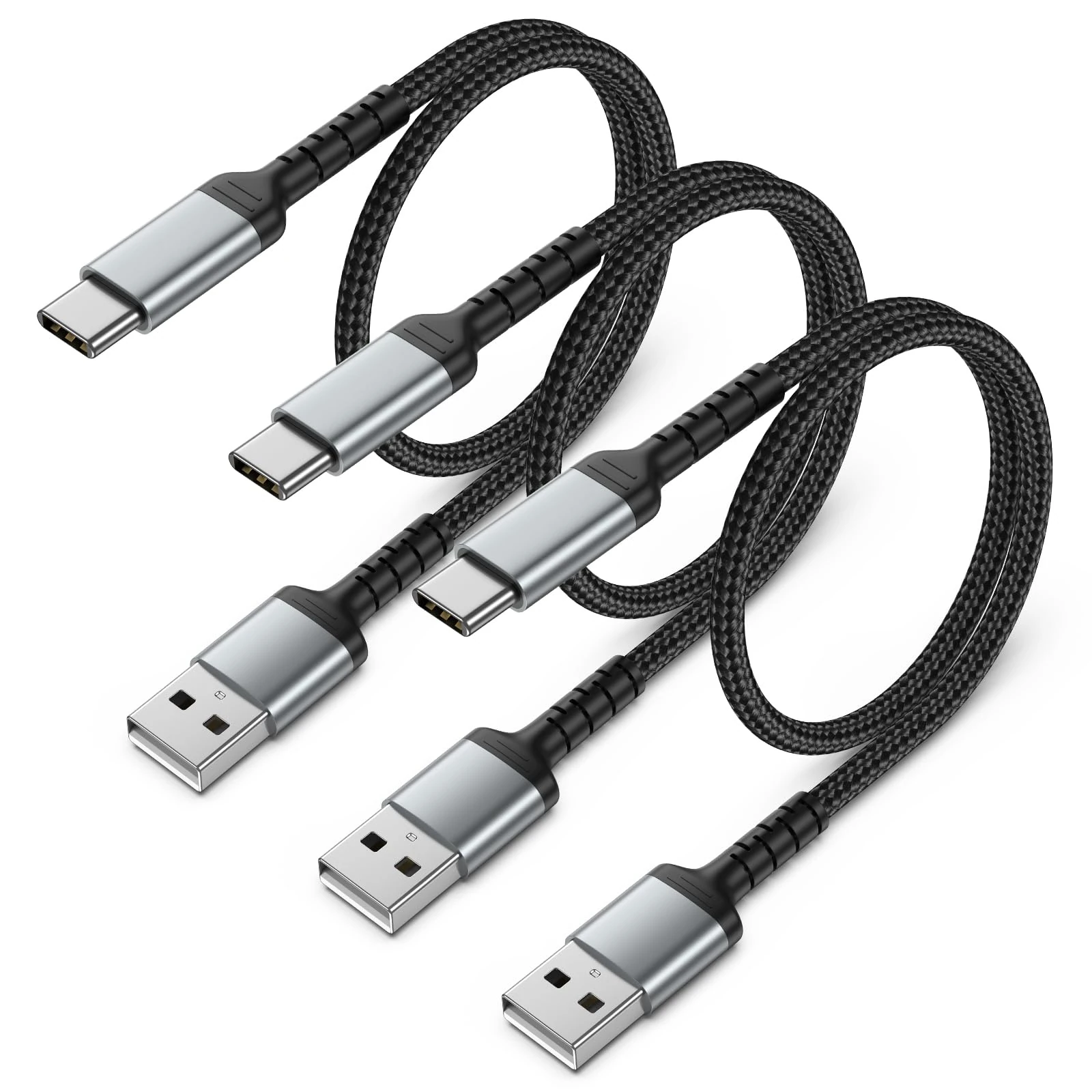 Short USB C Charger Cable 3 Pack, 50CM Braided USB A to Type C 3A Fast Charging Cable Compatible for Samsung Galaxy S22 S21 S20 S10 S9 S8 Plus Note 10 9 8, Google Pixel, Xiaomi, Sony