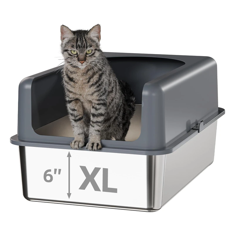Booche High-Sided Stainless Steel Cat Litter Box,Stainless Steel Litter Box with Lid,Extra Large Litter Box,Easy-to-Clean Metal Litter Pan for Cats (24''L X 16''W X 12''H with Enclosure)
