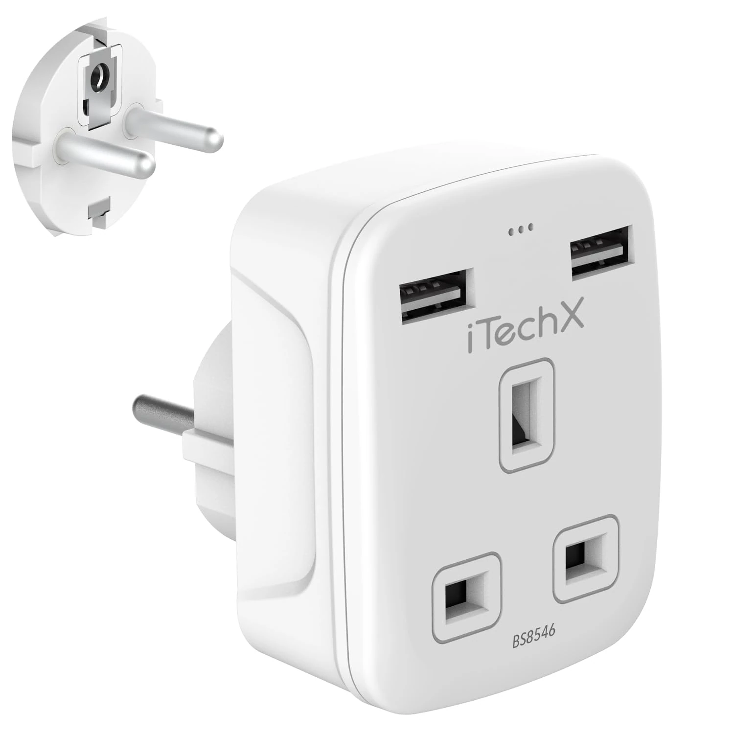 Uk To European Plug Adapter, Grounded Eu Europe Schuko Travel Power Adaptor With 2 Usb Ports,Continental Plug UK to EU Euro France Iceland Germany Spain Greece Portugal Poland Netherlands Type E/F