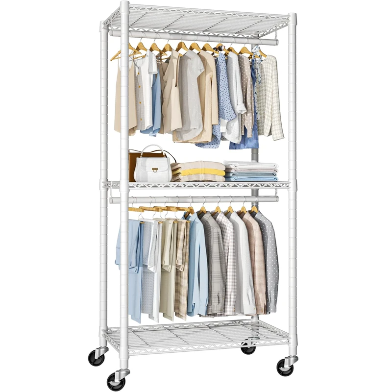 FUTASSI P1 Medium Heavy-Duty Portable Closet, 30" W x 14" D x 76" H, Metal Rolling Clothing Rack, White