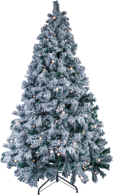 Snow Christmas Tree, 5Ft/1.5m Locked Christmas Tree White and Green, Solid Metal Stand for Xmas Christmas Holiday Decoration with Lights