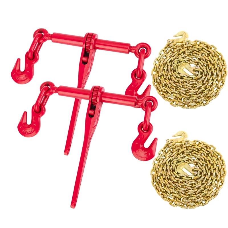 FAHKNS 5/16" - 1/4" Ratchet Chain Binder with with 3150 lbs Safe Working Load 1/4'' X 12FT Binder Chain，with Grappling Hook, Tie Down Hauling Chain Binders for Flatbed Truck Trailer