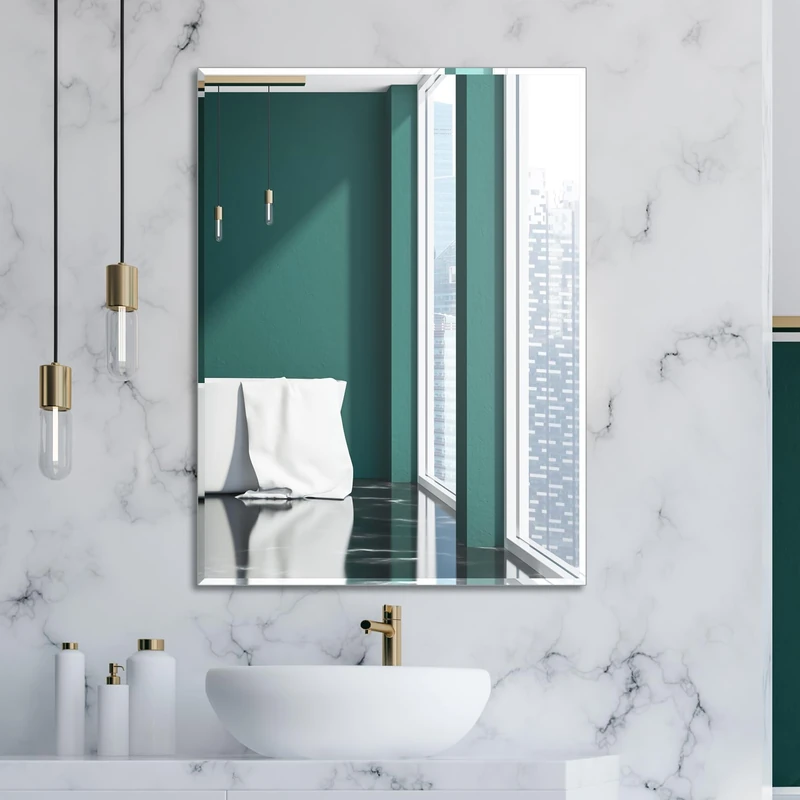 Ruomeng Wall Mirror Beveled Edge Frameless Mirror 24” x 32" Wall Mounted Mirror for Bathroom Vanity and Entryway