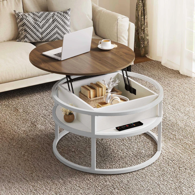 YITAHOME Round Lift Top Coffee Table, Coffee Tables for Living Room with Hidden Storage Compartment, Coffee Table with Storage for Home Office,Round Center Tables Living Room