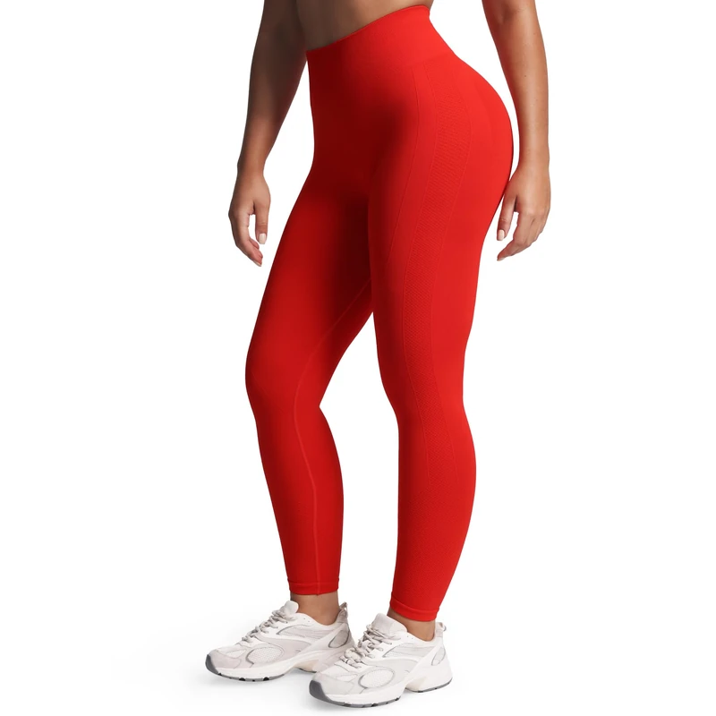 Aoxjox Workout Seamless Leggings for Women High Waisted Fitness Yoga Contour Sculpt Scrunch Leggings, Fiery Red, M