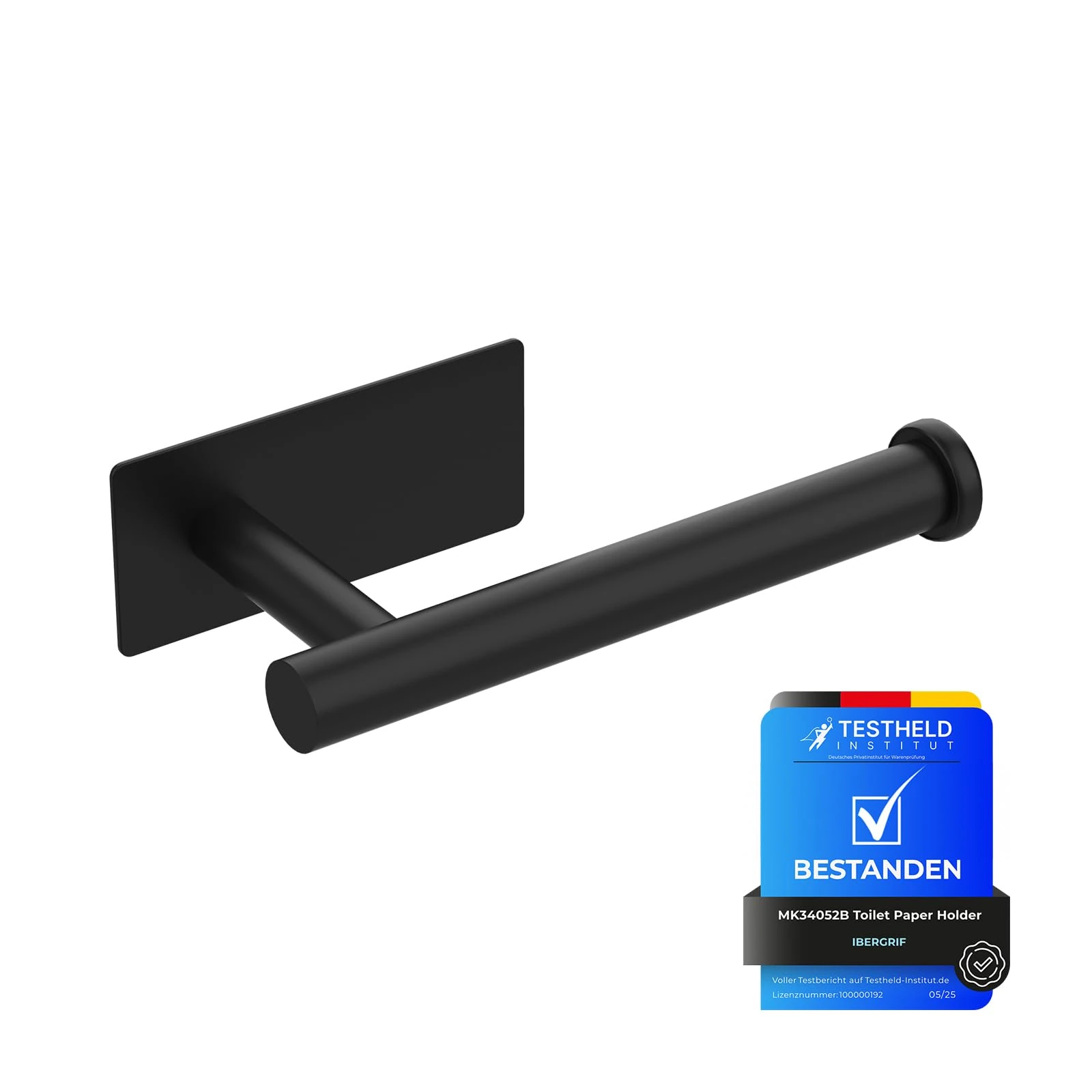 Ibergrif MK34052B Black Chrome Toilet Roll Holder Wall Mounted, Self Adhesive Toilet Paper Holder for Bathroom & Kitchen, Waterproof, No Drilling