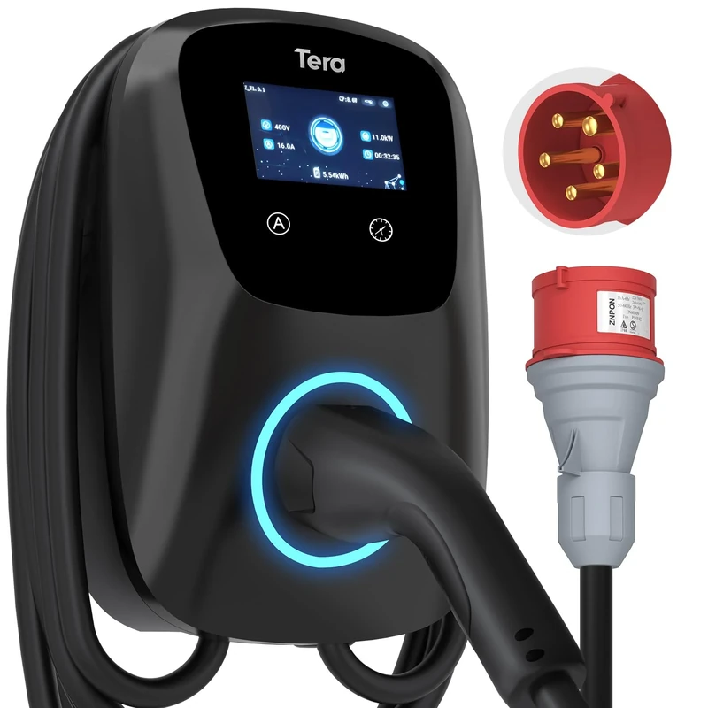 Tera Smart EV Charger Type 2 Wallbox: Electric Vehicle Charging Station 11kw Three Phase, 16A 380V CE Certified with WiFi Bluetooth App, 7 m Charging Cable, Wall Charger Bracket for EVs PHEVs
