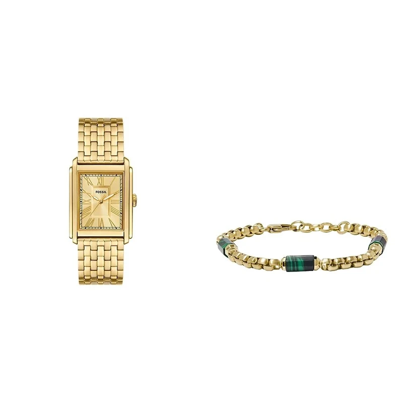 FOSSIL Men's Watch Carraway and Components Bracelet -Three-Hand Movement, Gold-Tone Stainless Steel Watch and Green Malachite Bracelet