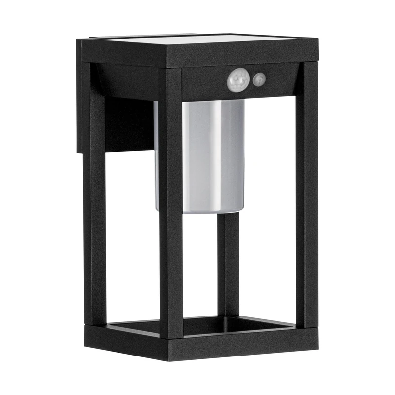 EGLO LED outdoor wall light fixture Martano, external porch lamp with motion sensor, solar-powered outside spotlight, black aluminium and white plastic, warm white, IP44
