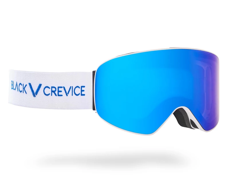 Black Crevice Ski Goggles with Cylindrical Lenses White/Blue Revo