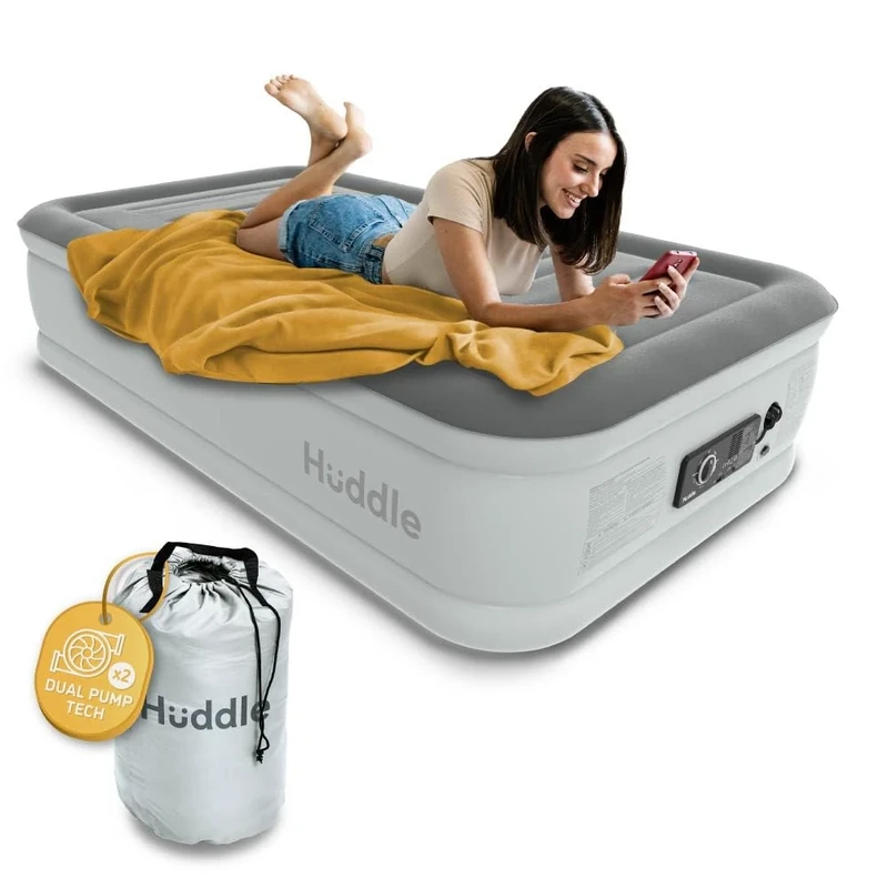 Huddle Luxury Single Air Bed with Patented Dual Pump SlumberGuard™ Premium Technology | Inflatable Mattress with built-in pump | Comfortable Inflatable Mattress | Airbed in sizes Single, Double, King - Image 1