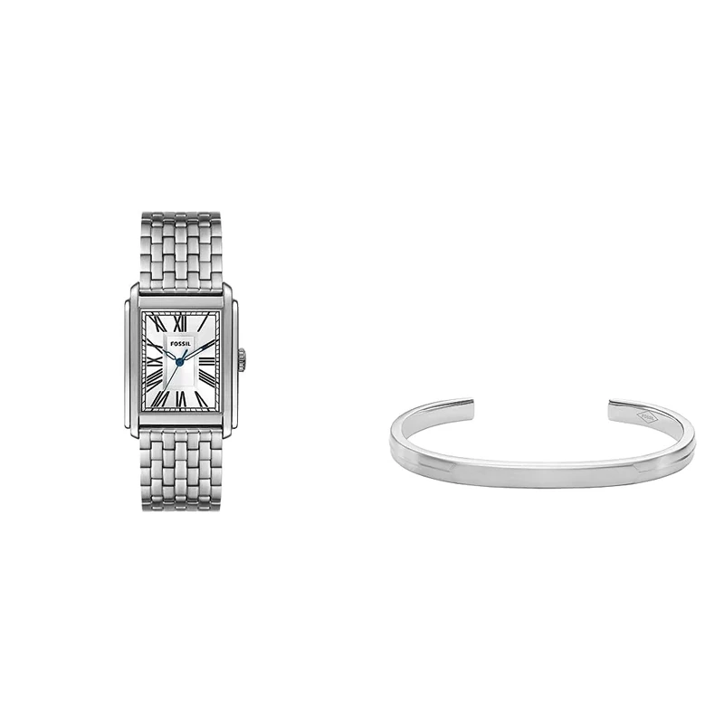 FOSSIL Men's Watch Carraway and Cuff Bracelet - Three-Hand Movement, Stainless Steel