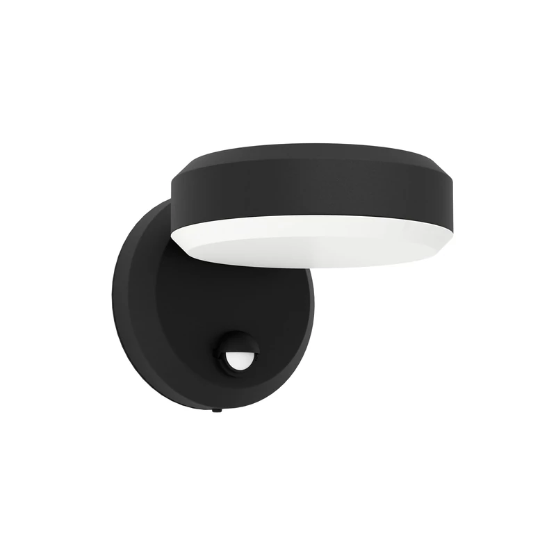 Eglo LED Outdoor Wall Light Fixture Fornaci, External Porch Lighting with Motion Detector and Twilight Sensor, Outside Downlight, façade lamp, Black Metal and White Plastic, Warm White, IP44