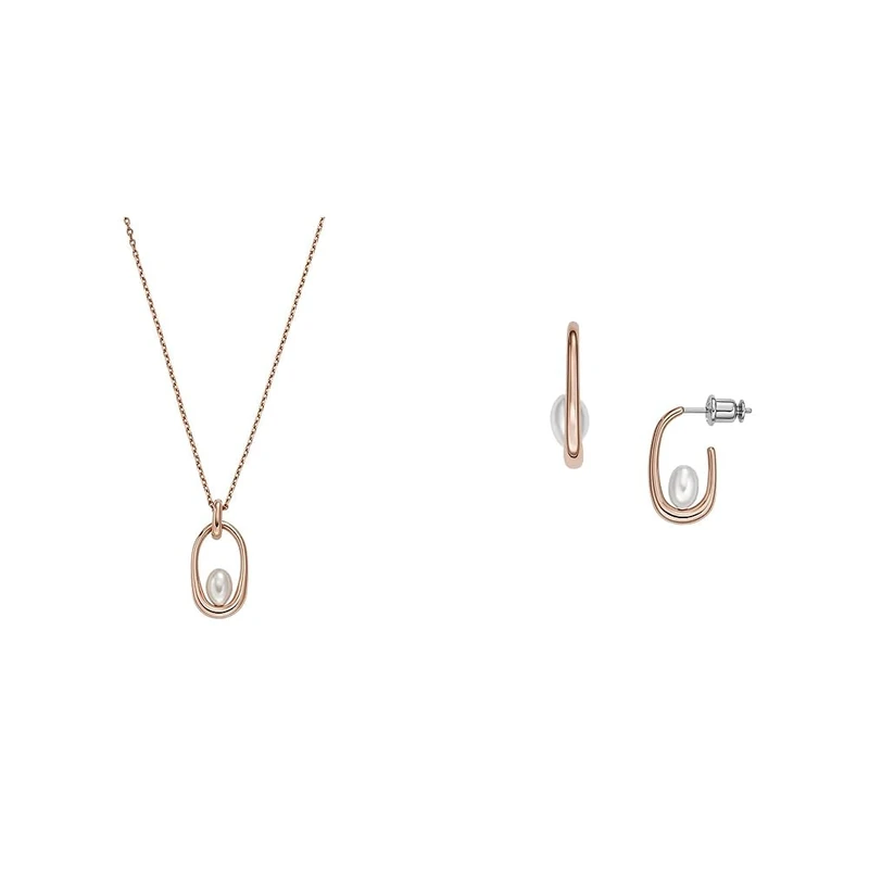 Skagen Women's Pendant Necklace Agnethe and Hoop Earrings Shell Pearl