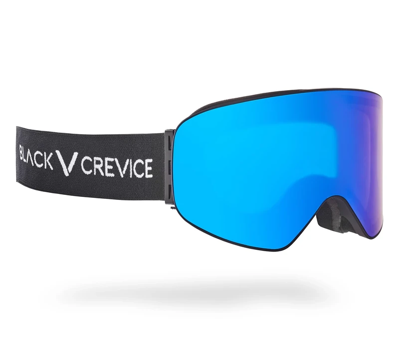 Black Crevice Ski Goggles with Cylindrical Lenses Black/Blue Revo