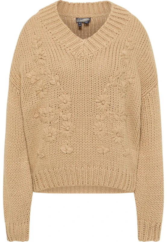 acalmar Women's Chunky Knit Jumper, Dark Sand, XS/S