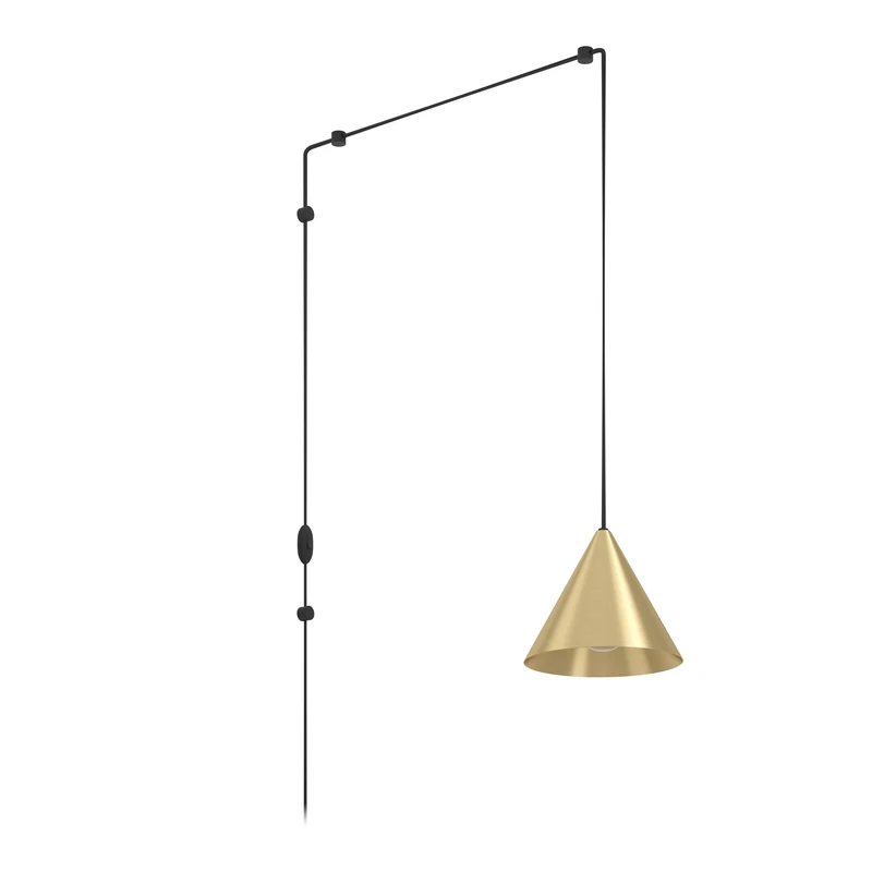 Eglo Plug in Pendant Light Narices, Light Cord with Switch, Hanging lamp Made of Metal in Brushed Brass and Black, Ceiling Light Fitting with E27 Socket