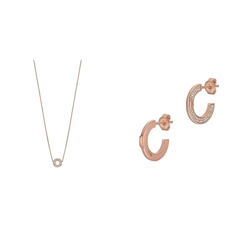 Emporio Armani Women's Pendant Necklace and Hoop Earrings - Rose Gold-Tone Sterling Silver