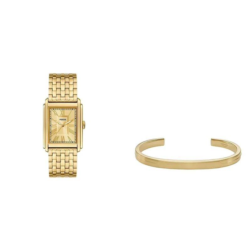 Fossil Men's Watch Carraway and Cuff Bracelet - Three-Hand Movement, Gold-Tone Stainless Steel