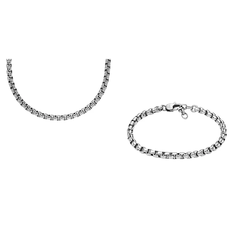 FOSSIL Men's Chain Necklace and Chain Bracelet All Stacked Up Stainless Steel