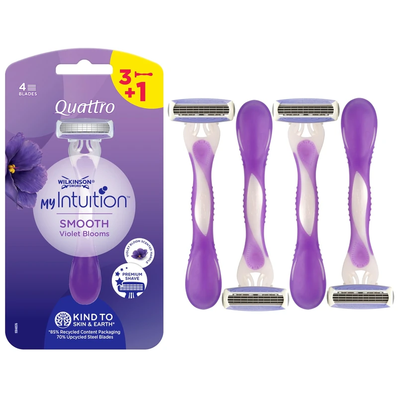 Wilkinson Sword Quattro Smooth Violet Bloom Disposable Razor 3+1