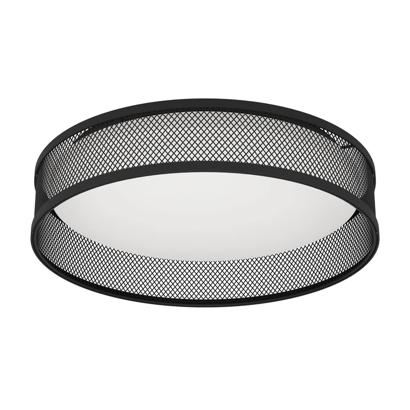 Eglo LED Ceiling Light Fixture Luppineria, Round Ceiling lamp, Living Room and Bedroom Lighting, Black Metal and White Plastic, Warm White, Ø 15"