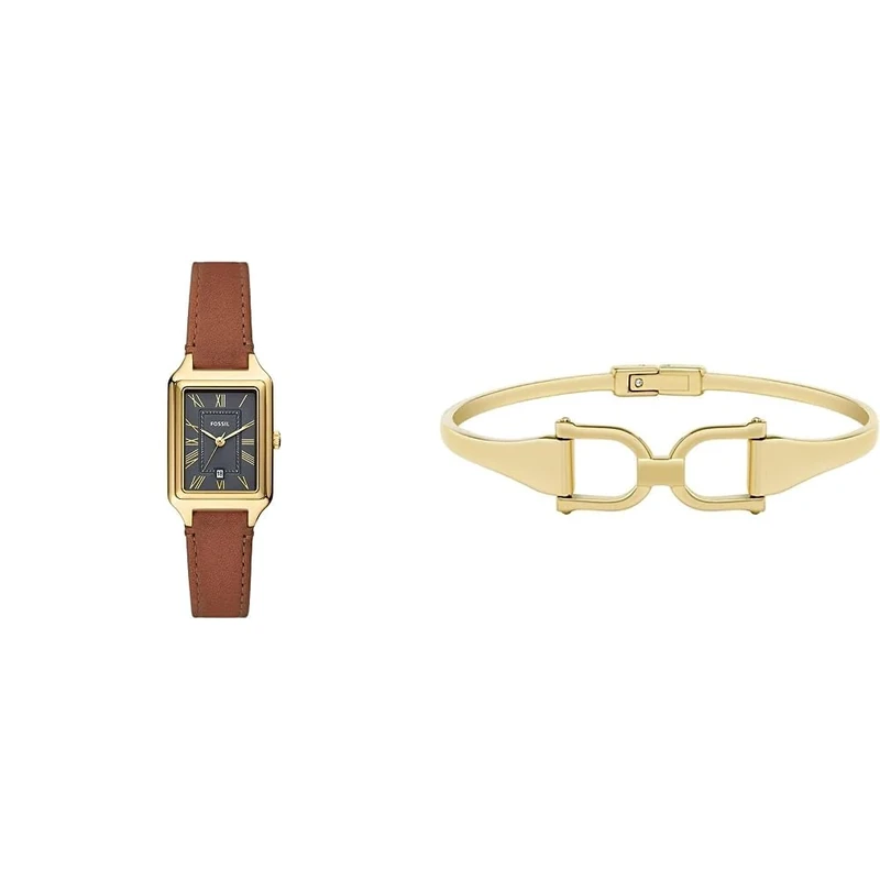 Fossil Women's Watch Raquel and Bangle Bracelet Heritage - Three-Hand Date Movement, Gold-Tone Stainless Steel