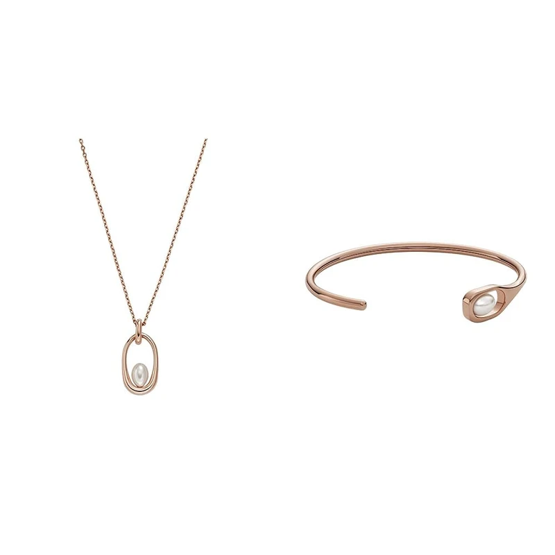 Skagen Women's Pendant Necklace Agnethe and Cuff Bracelet Shell Pearl