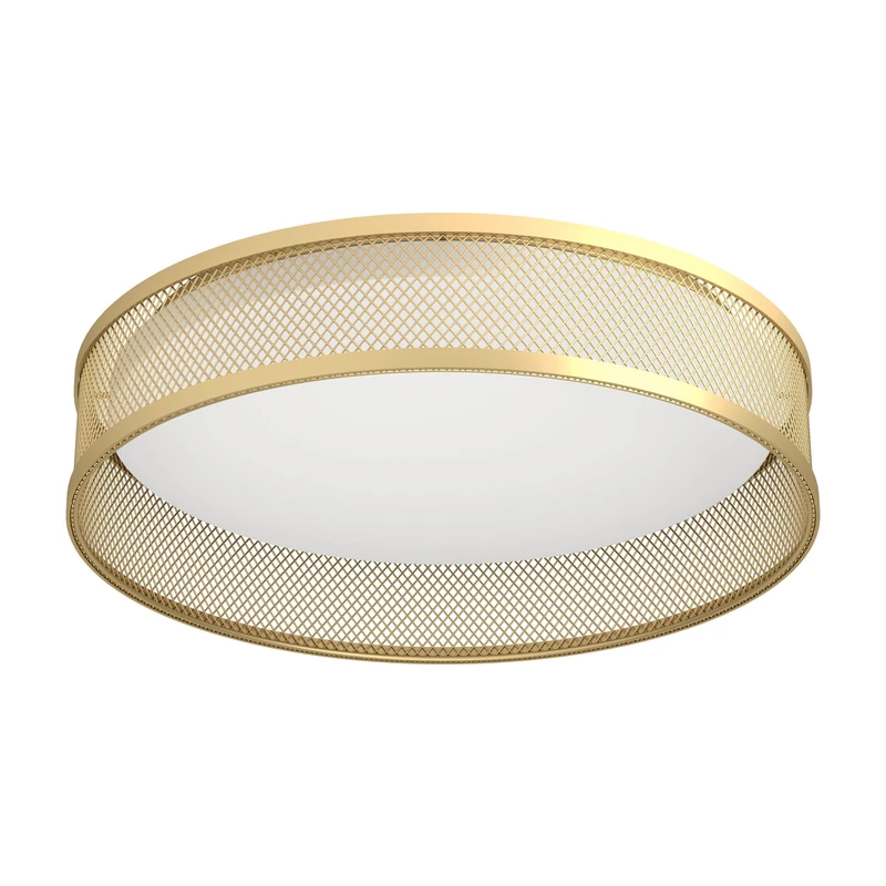 Eglo LED Ceiling Light Fixture Luppineria, Round Ceiling lamp, Living Room and Bedroom Lighting, Brass Finished Metal and White Plastic, Warm White, Ø 15"