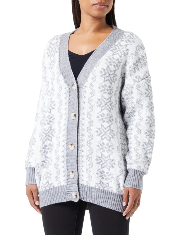 blonda Women's Oversize Cardigan, Grey White, M/L