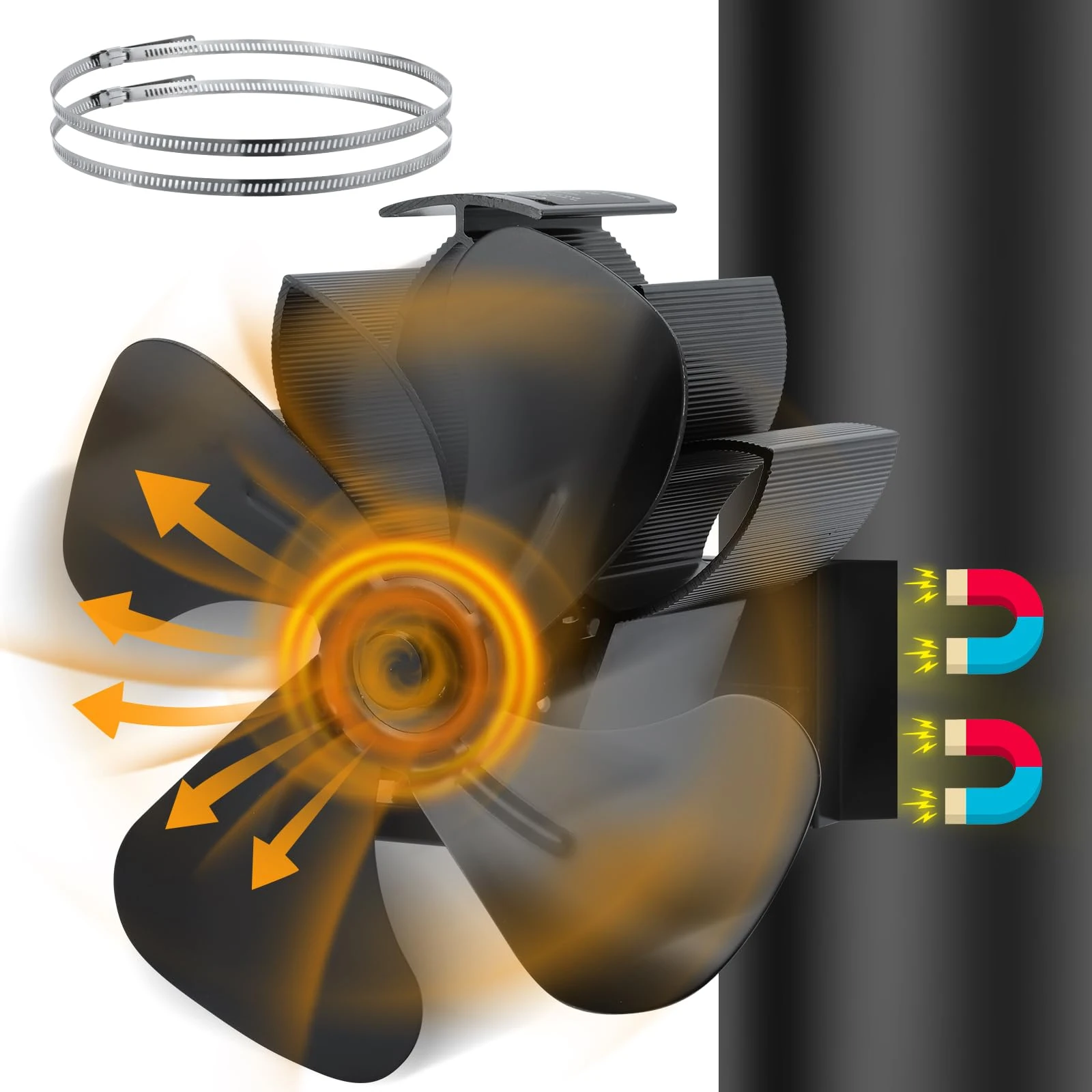 Miaton Log Burner Fan Silent Operation | 4-Blade Stove Fans for Wood Burner | Heat Powered Wood Burning Stove Fan with Log Burner Thermometer | Fireplace Accessories Tools