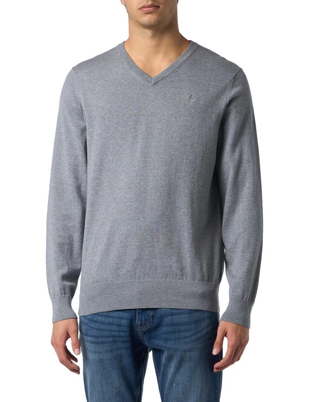 bridgeport Men's Basic fine Knit Jumper, Light Grey (Light Grey Blend), M - Image 1