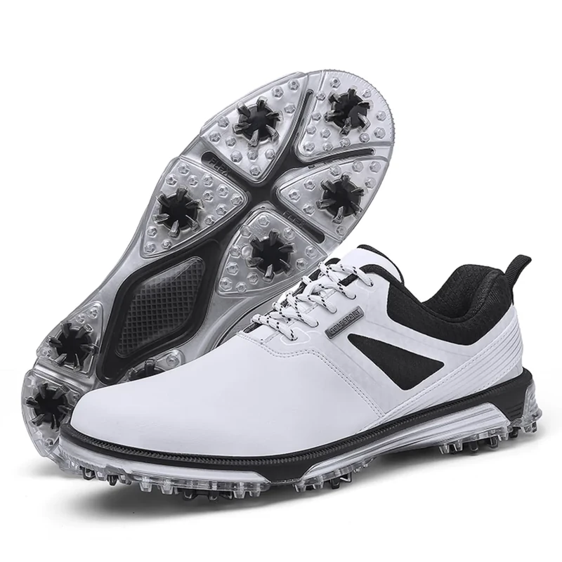 KESCOO Waterproof Golf Shoes Men Professional Spiked Golf Footwear Lightweight Outdoor Comfortable Golf Training Sneakers, White 45