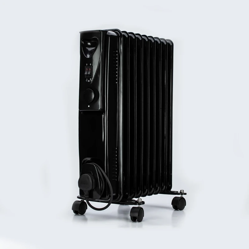 STATUS 9-Fin Oil Filled Radiator 2000W, 3-Heat Settings with Adjustable Thermostat, Overheat & Tip-Over Protection, Easy-Roll Castors, Black, Electric Heater (OFHB9-2000W1PKB)