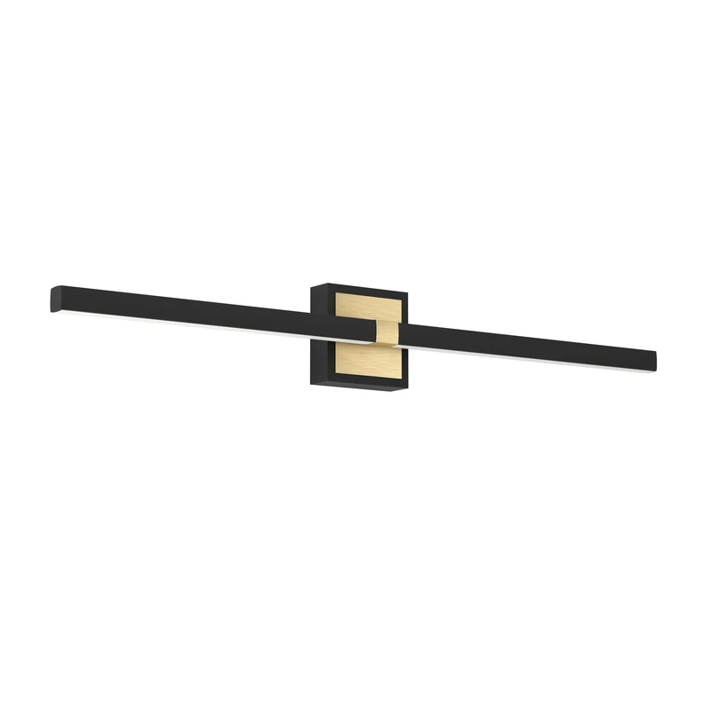 Eglo LED Wall Light Peguera, Hallway and Bathroom Mirror lamp, Minimalist Lighting Fixture Made of Black Metal and Brass, Warm White, IP44, 80 cm
