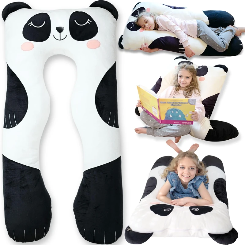 Panda Kids Body Pillow - 47" U-Shape Long Plush Soft Animal Pillow for Toddlers, Sleeping, Reading, ADHD & Special Needs Comfort, Anxiety, Washable Cover, Snuggle Fun Cuddle Pillow for Boys & Girls