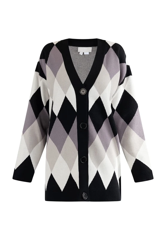 CARNEA Women's Cardigan with Buttons, Black Multi-Coloured, M/L