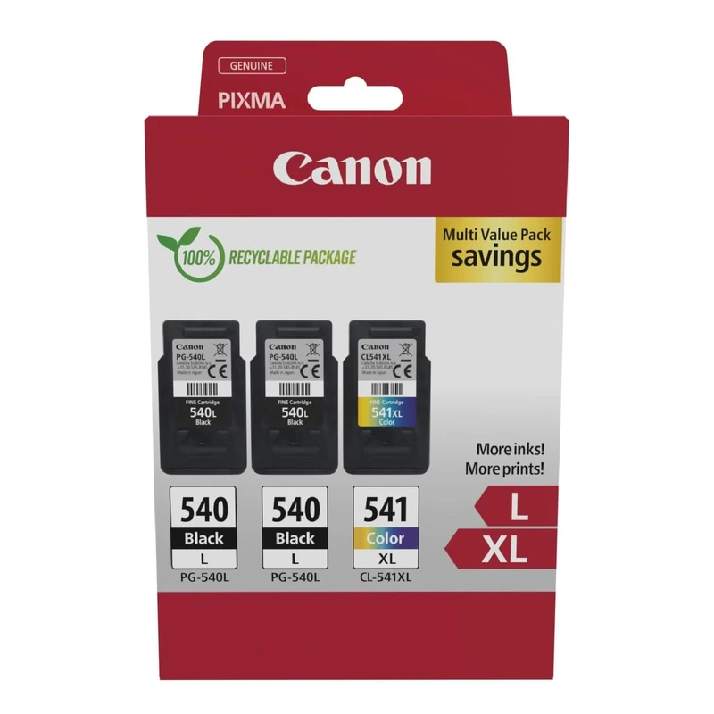 Canon Ink Multipack - PG-540L/CL-541XL Genuine Printer Ink Cartridges 3 Pack (2 x Black L, 1 x Colour XL)