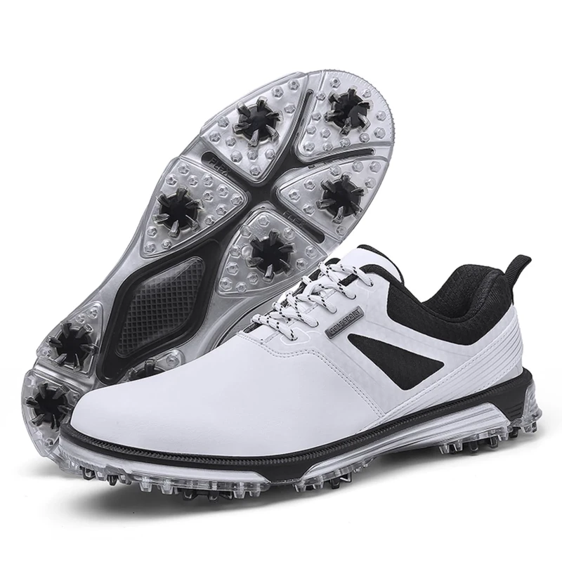 KESCOO Waterproof Golf Shoes Men Professional Spiked Golf Footwear Lightweight Outdoor Comfortable Golf Training Sneakers, White 43