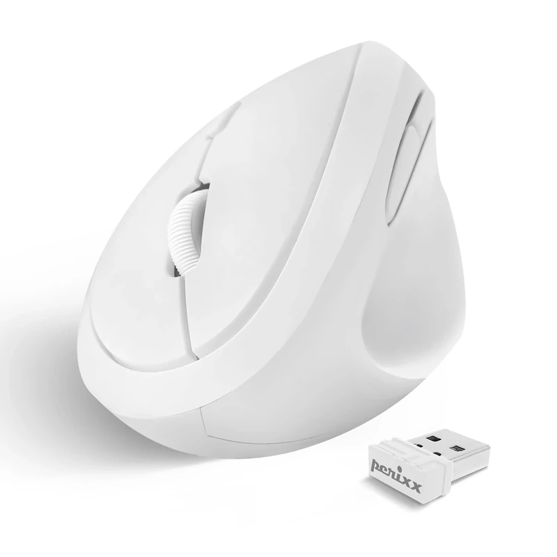 perixx PERIMICE-719W Wireless Portable Vertical Mouse - Silent Clicks - Right-Handed Design - White