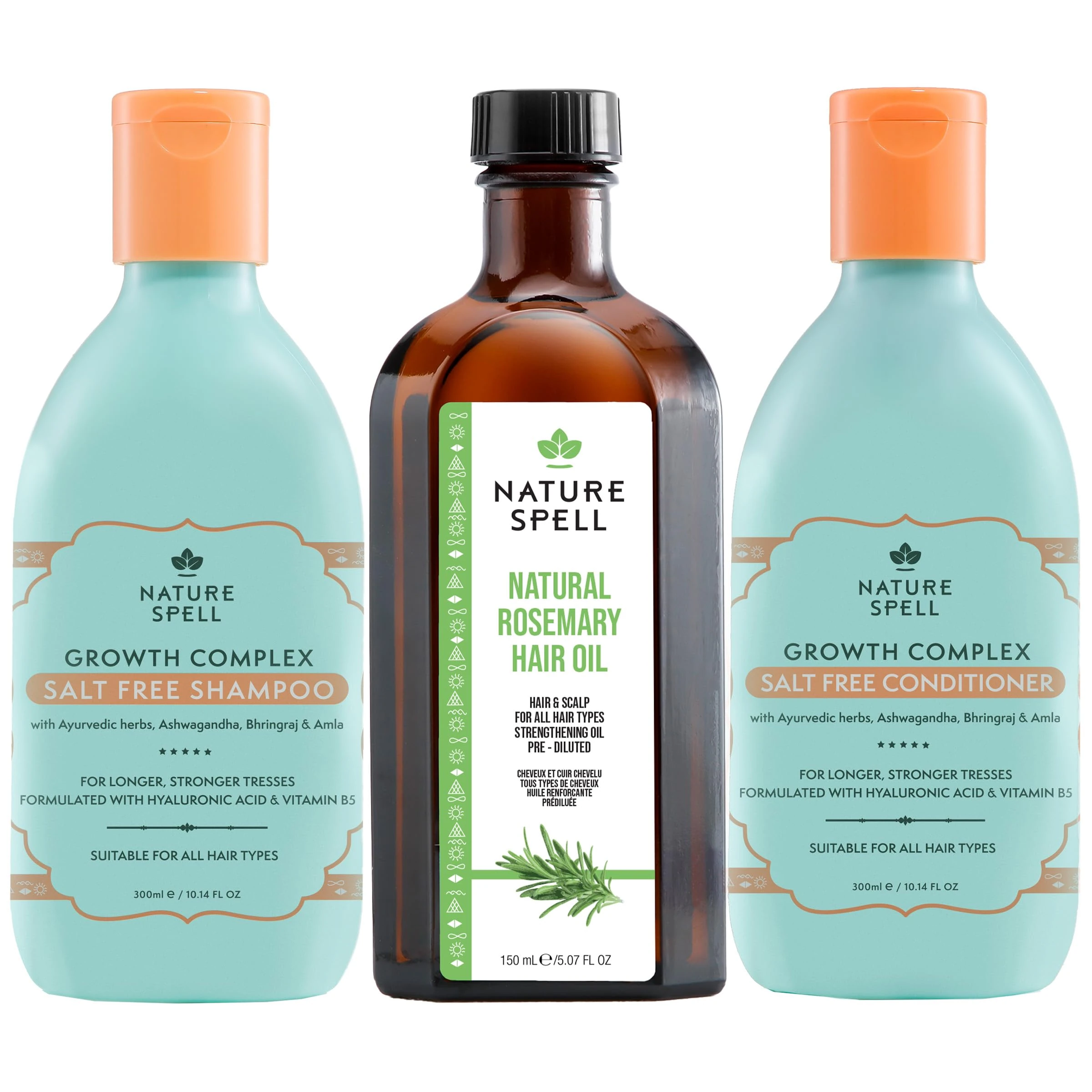 Nature Spell Hair Growth Trio, Pre-Diluted Rosemary Oil for Hair & Scalp, Shampoo & Conditioner Set, Sulphate-Free, Colour-Safe, Vegan