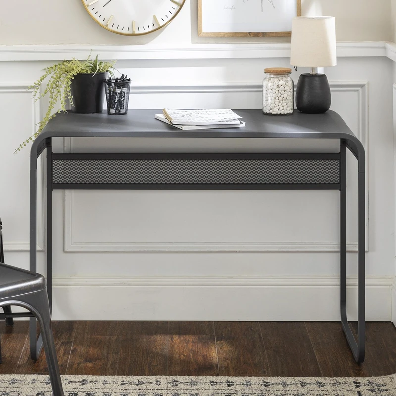 Home Source Astrid Office Computer Desk Metal Curved Top Gunmetal Grey Home Student Workstation Furniture - Image 1