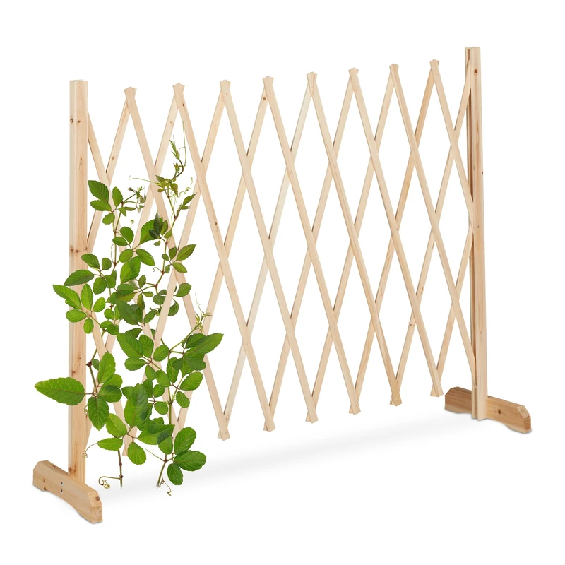 Relaxdays Wooden Trellis, Extendable up to 275 cm, for Climbing Plants, Free Standing Scissor Grille, Garden, Natural
