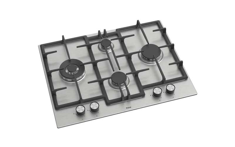 Ferre ED071W - 65cm Built-in Gas Hob, 4 Burners, Cast Iron Pan Supports, Stainless Steel, Flame Failure Protection, Gas Hob, Gas Cooktop, 65cm, NG/LPG Convertible, Built in