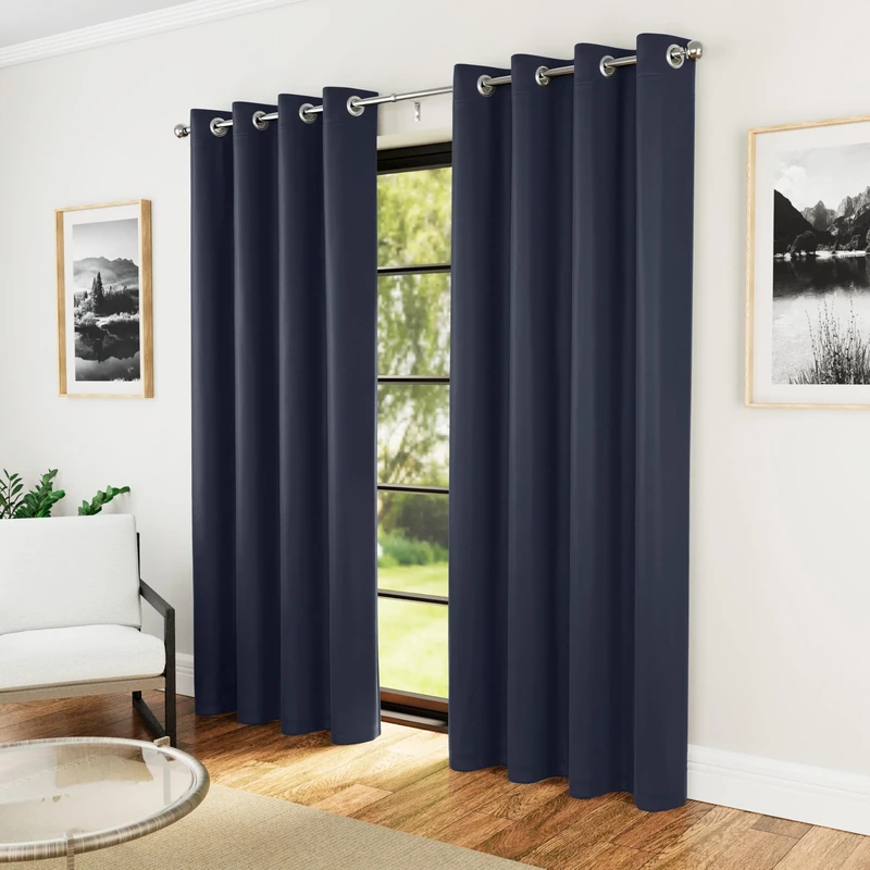 Enhanced Living Nightfall Eyelet Blackout Curtains - Thermal Navy Blue Curtains for Bedroom - 90x90 inch (229x229 cm) - 230gsm, Supersoft, Energy Saving & Noise Reducing - 2 x Curtain Panels